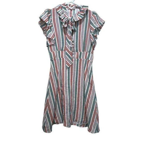 Betsey Johnson Dresses & Skirts - Vintage Betsey Johnson Silk Striped Mini Dress Size 6 Circus Ruffle 90s Bow Neck